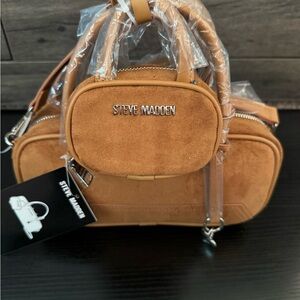 Steve Madden Tan Suede Mini Satchel with Detachable Pouch